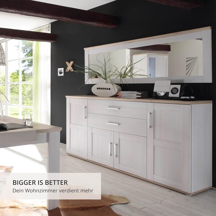 Тумба-консоль Stella Trading ROMANCE в стилі кантрі, матеріал: осика, колір: горіх/дуб Сан Ремо, 186 x 100 x 46 см. Велика тумба для вітальні з великим об'ємом зберігання.