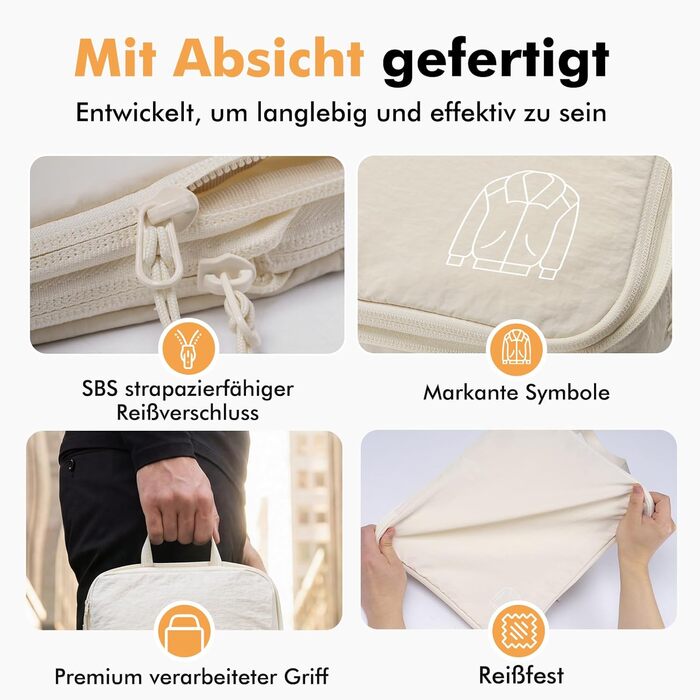 Набір органайзерів для одягу в подорож Compression Packing Cubes, компресійні сумки для валізи та рюкзака, нейлонові органайзери для речей, бежевий, 5 шт.