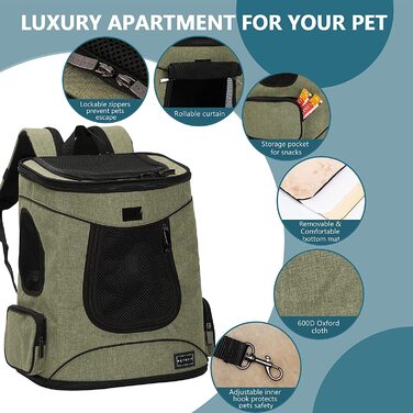 Рюкзак для собак Petsfit рюкзак для кішок рюкзак для кішок собак цуценят, складаний рюкзак для домашніх тварин проста взаємодія з домашнім тваринам з ременем безпеки і застібкою-блискавкою з захистом від відкривання для піших прогулянок і подорожей (сніжн
