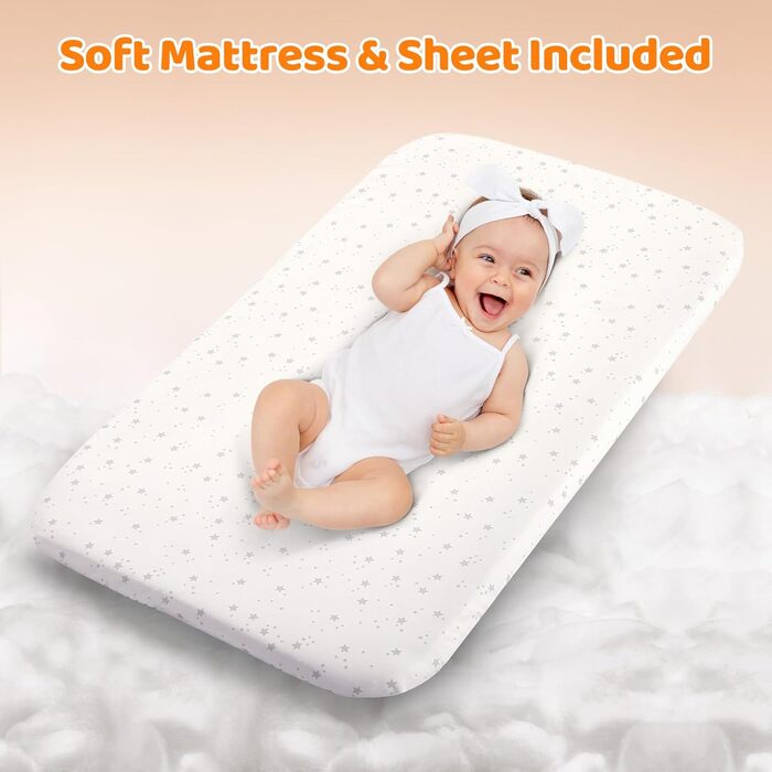 Дитяче ліжко-приліжкове 3 в 1 з м'яким матрацом, безпечне та універсальне, 7 положень по висоті, відкидна боковина з колесами для дому та подорожей