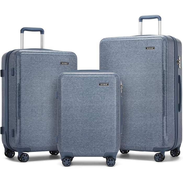 Чемодан KONO середнього розміру з жорстким корпусом, ABS+PC, 60L, білий/коричневий (Denim-blue), 3-секційний набір