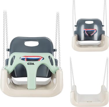 Дитяча гойдалка COIL 3-в-1 для дому та вулиці з регулюванням спинки, оливковий колір