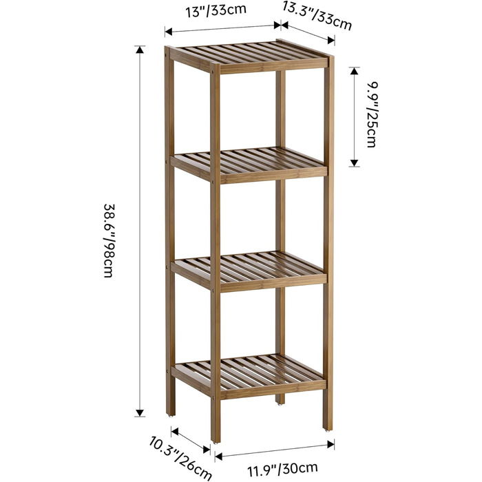 SMIBUY Поличка для ванної кімнати, 5 ярусів, бамбукова поличка, органайзер, багатофункціональна поличка для вітальні, спальні, кухні. 5 полиць (4 полиці, горіх)