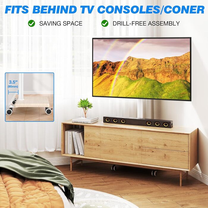 Підставка для телевізора на колесах з полицею, телевізійна тумба, мобільна підставка для телевізора 27-55 дюймів, до 40 кг, VESA 400x400 мм (Бежева)