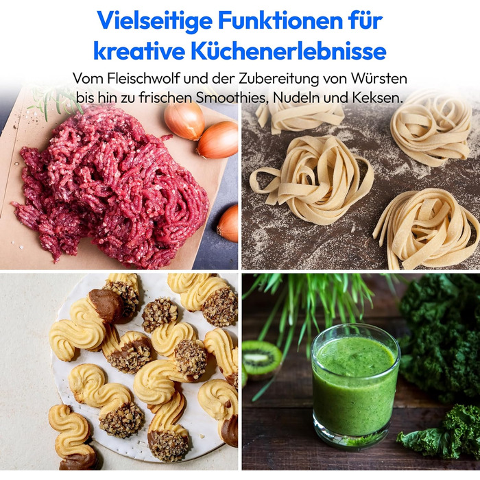 Кухонна машина MEDION MD18430: 3 в 1 (міксер, м'ясорубка, кухонний комбайн), 5 л чаша з нержавіючої сталі, 1200 Вт, цифровий дисплей, чорний