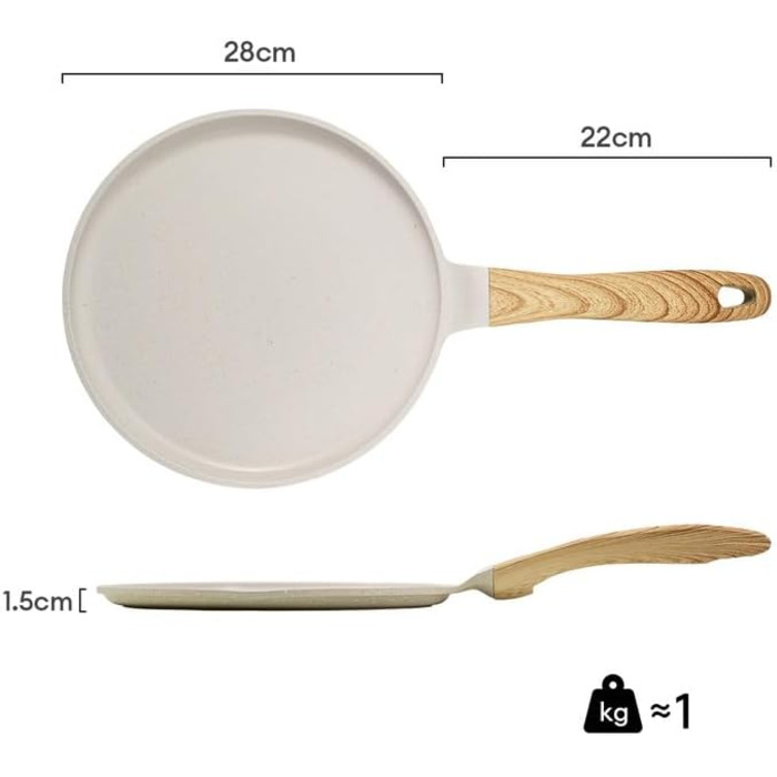 Сковорода для крепів та панкейків JEETEE з гранітно-антипригарним покриттям, 28 см, бежева