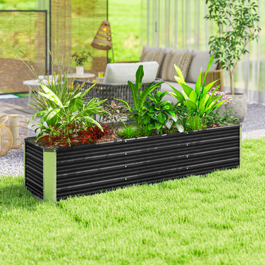 Підвищене грядка зі сталі, садова грядка, ящик для рослин, ящик для квітів, квітковий горщик з рукавичками. Сірий колір, розміри 183 x 47 x 40 см.