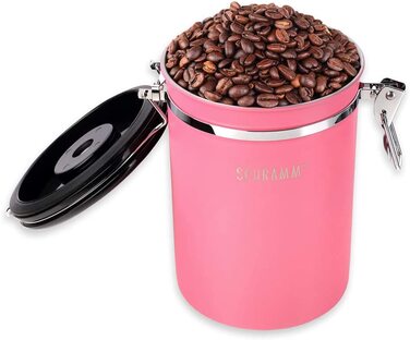Банка для кави Шрамм об'ємом 1800 мл 10 кольорів з дозуючою ложкою Висота 19 см кавові банки Контейнер для кави з нержавіючої сталі, Колір Рожевий