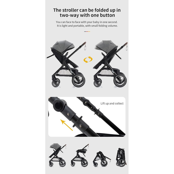 Дитяча коляска YAZOCO 3 в 1 з люлькою, автокріслом та прогулянковим блоком. Коляска-трансформер, легка алюмінієва рама, сірий колір. Комплексна комплектація.