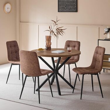 Комплект їдальні 5-ти частинний: круглий стіл 100 см та 4 стільці (голландський фліс). Підходить для кухні, вітальні, балкону, ресторану, офісу. Темне дерево + світло-коричневий колір.