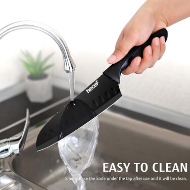 Набір кухонних ножів Hecef 15 предметів з бруском, чорний колір, антипригарне покриття, можна мити в посудомийній машині, самозаточуваний брусок, ергономічні ручки, набір ножів для кухні для початківців та кулінарів-ентузіастів (3 шт)