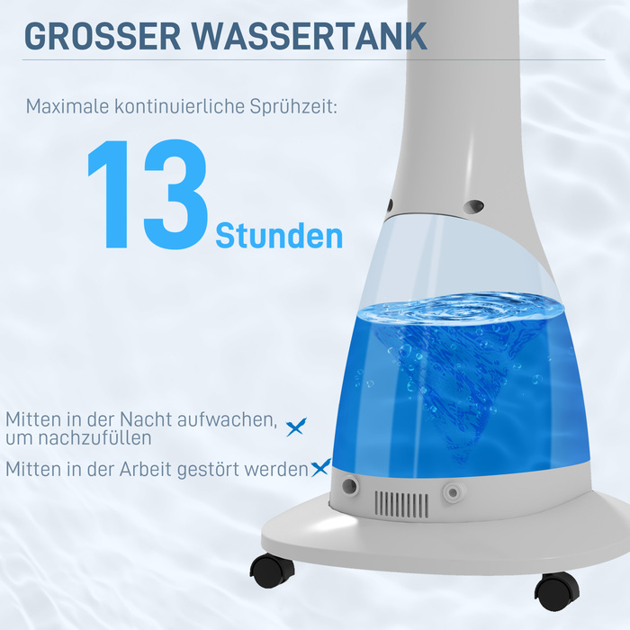 Портативний вентилятор з функцією зволоження повітря, тихий, мобільний, з дистанційним керуванням, чорний/білий
