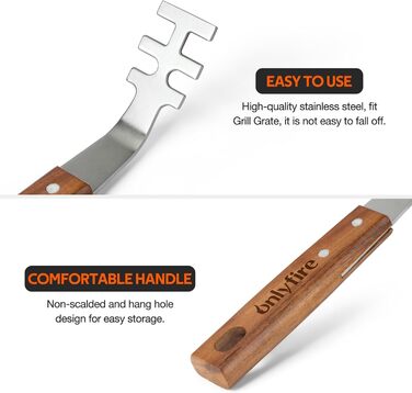 Набір гриль-посуду Onlyfire 4-в-1: щипці, лопатка, виделка, щітка з нержавіючої сталі та акації, з ручками та петлями для підвішування