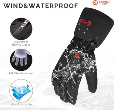 Обогревні рукавички SAVIOR HEAT для чоловіків та жінок, шкіряні рукавички для зимового катання на лижах та ковзанах, рукавички для артриту, акумуляторні, 7.4V 2200mAh, чорний, L