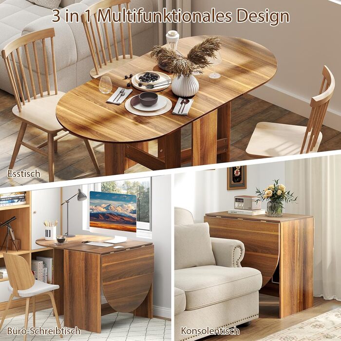 Розкладний обідній стіл GIANTEX для кухні та вітальні, дерев'яний, овальний, на 4-7 осіб, 163 x 80 x 75 см