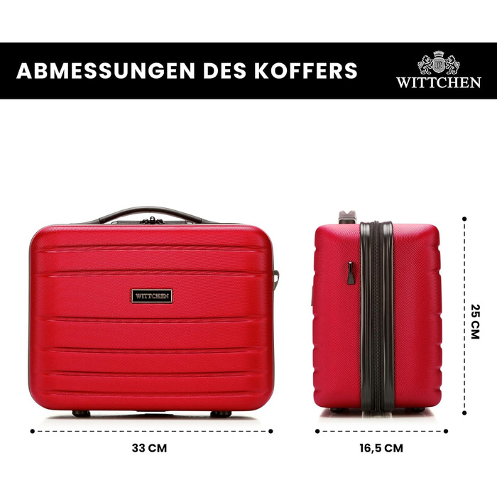 Чемодан на колесах WITTCHEN Globe Line, ручна поклажа, ABS, кодовий замок, 25 x 33 x 33 x 16,5 см, Lufthansa/Eurowings/Ryanair/Condor/Discover Airlines (косметичка, червоний)