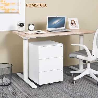 Роликовий контейнер HOMSTEEL з 3 замками, 3 висувні шухляди, для офісу та дому, білий (44T x 37B x 60H см)