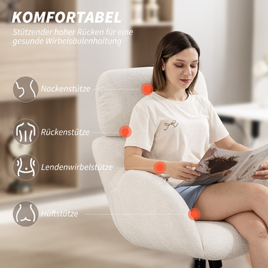 Крісло офісне HOMCOM з оксамитовою текстурою, оббивка з тканини, стільниця зі сталевою основою, регульоване по висоті, кремово-біле