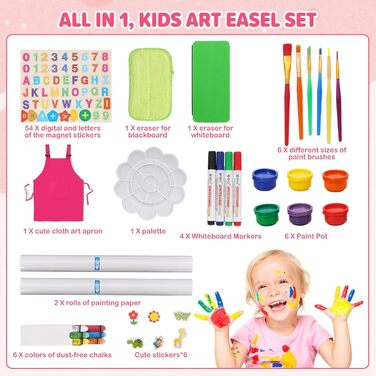 Дитяча мольберт Kinder Staffelei з рулоном паперу, двосторонній, складний, регульована висота, 92 аксесуари, подарунок для дітей