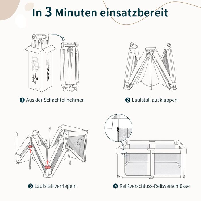 Дитячий манеж Laufotey, 150x150x68 см, сірий, з тканини Oxford, швидкозбірний