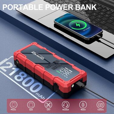 Powerbank з компресором Starthilfe для автомобіля, 6000A, LED ліхтарик, 12V, для 8L бензину/10L дизеля