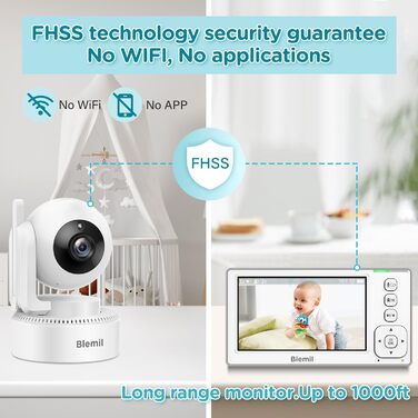 Відеоняня Blemil з 2 камерами, 4.3'' IPS монітором Split-Screen, зумом 2X та акумулятором на 29 годин, функція повороту та нахилу (без Wi-Fi)