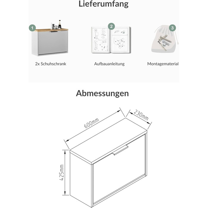 Взуттєва шафа Planetmöbel вузька з 6 полицями, комод для прихожей, коридору, гардеробу 60 x 23 x 118 см, білий сірий