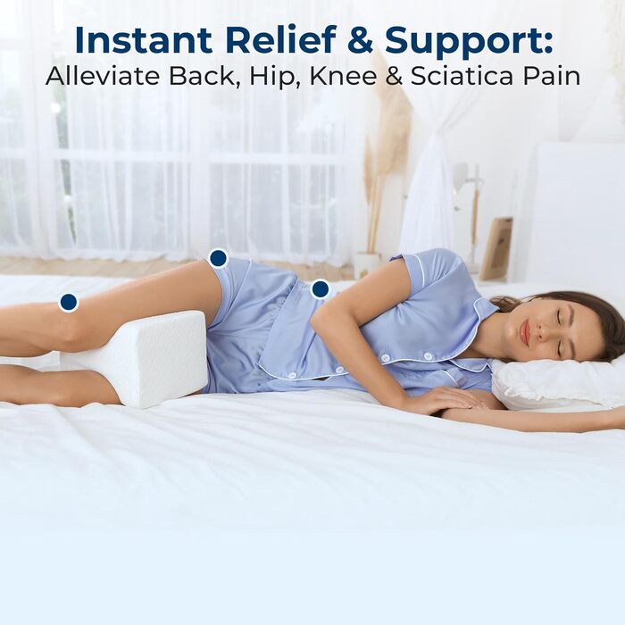 Ергономічна подушка між ніг 5 STAR UNITED з ефектом пам'яті (Memory Foam) для сну на боці, при болях у спині, стегнах та сідничному нерві, біла