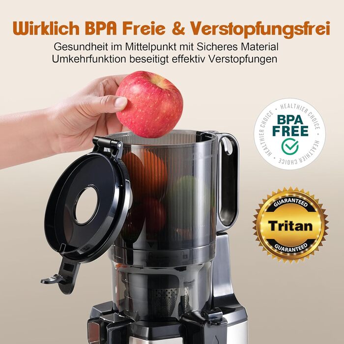 Електрична холодний соковичавниця Fretta Slow Juicer з нержавіючої сталі, 250W, з функцією реверсу, BPA Free