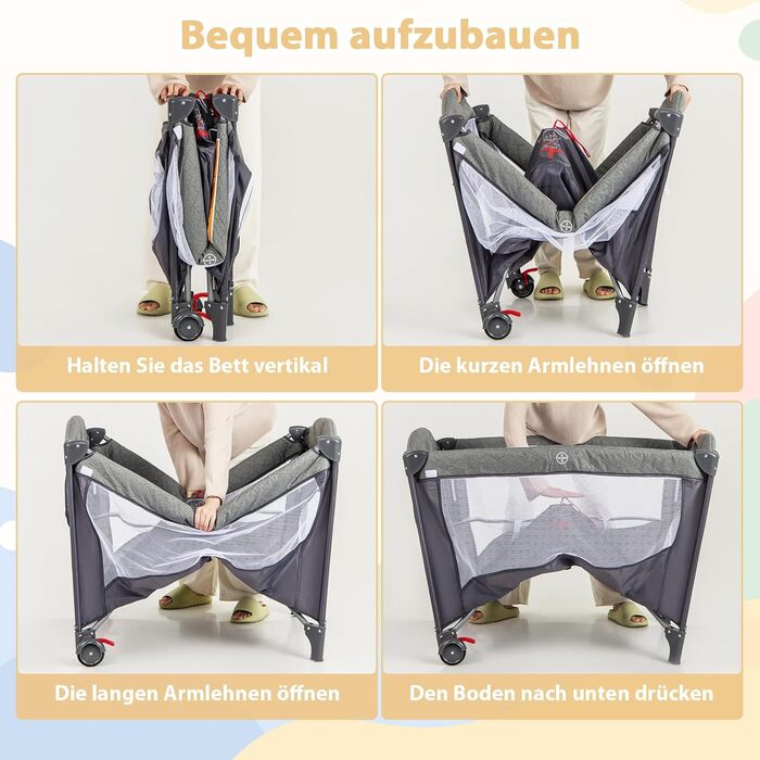 Детское путешествие: дорожное детское ложе DREAMADE 5-в-1 с матрасом, колесами, пеленальной доской и музыкальной шкатулкой, 110x76 см, с сумкой для переноски, для новорожденных и малышей (Зеленый)