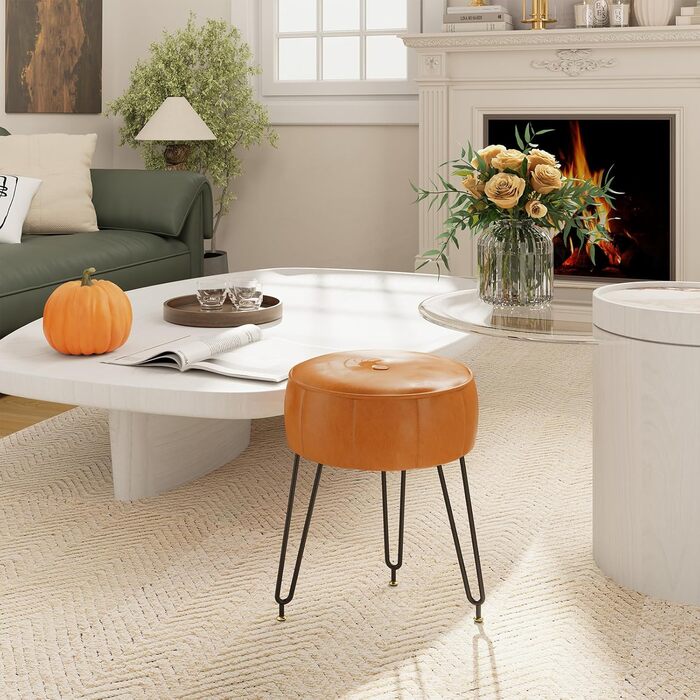 Пуф-стілець для макіяжу YMYNY, стилізований під гарбуз, 32x32x44 см, помаранчевий