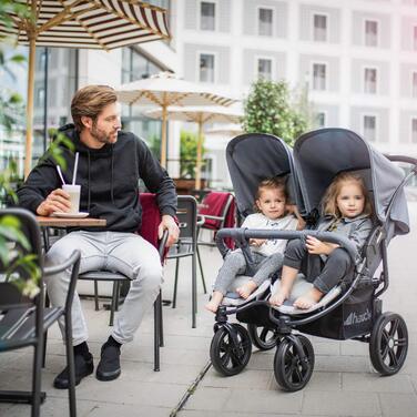 Візок для близнюків Hauck Roadster Duo SLX Grey/Silver: прогулянка від народження до 15 кг, функція лежання, великий кошик, компактний у складеному стані