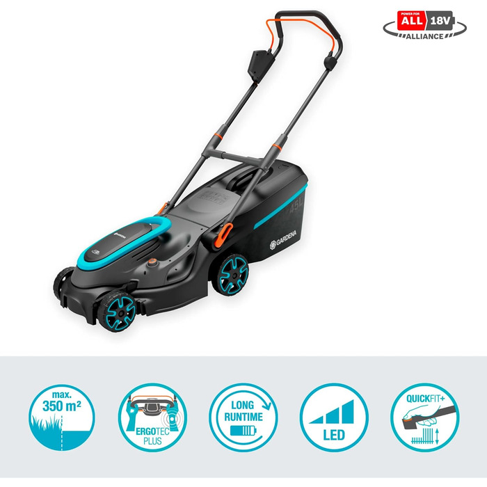 Акумуляторний газонокосарка Gardena PowerMax 37/36V P4A Ready-to-Use Set (14638-20) 37см, 350м², 45л, 2023