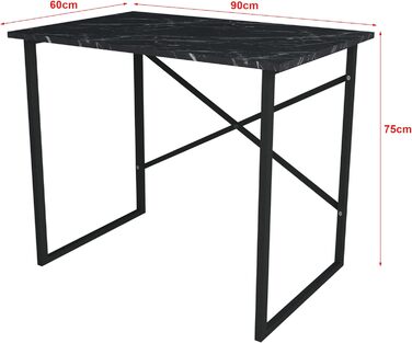 Письмовий стіл Tjeldsund Комп'ютерний стіл Офісний стіл 75 x 90 x 60 см Робочий стіл Металевий каркас Стіл для ноутбука Мармур, чорний