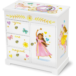 Музична скринька для прикрас принцеси - дитяча музична скринька з дзеркалом, подарунки принцеси на день народження дівчинки, скринька для прикрас 3-10 років - 24,1 x 19,7 x 24,1 см, біла
