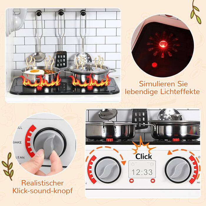 Дерев'яна дитяча кухня MAMIZO з підсвіткою та звуком, 82x80x25 см. Комплект іграшок для дітей від 3 років, біла