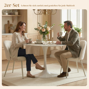 Обідні стільці для кухні, м'яко оббиті жаккардом, розміром 50,5 x 57,5 x 78,5 см, кремово-білі