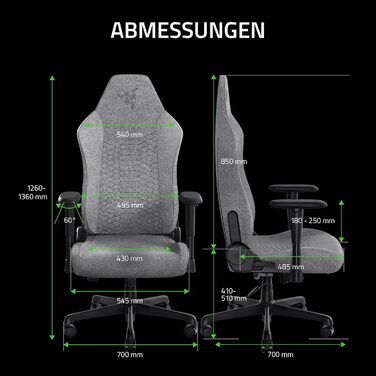 Ігровий крісло Razer Iskur V2 X - сірий, з підтримкою попереку, м'який матеріал, 2D підлокітники