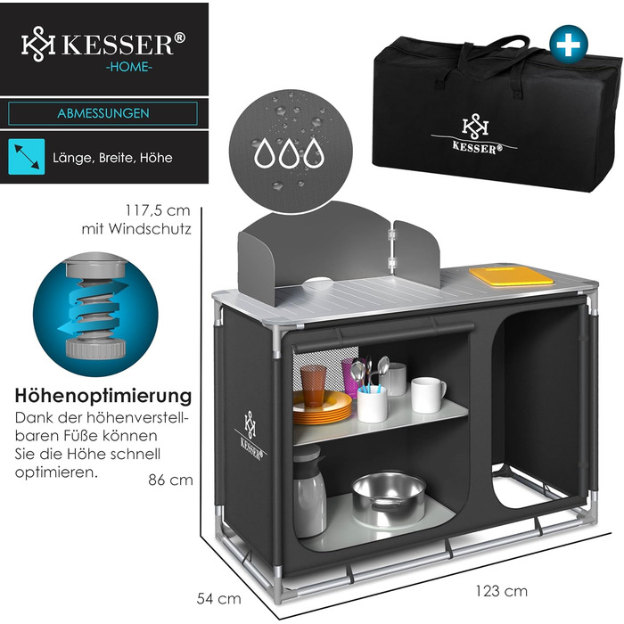 Кухонний бокс KESSER для кемпінгу F4 Anthrazit з алюмінієвою рамою та сумкою для перенесення