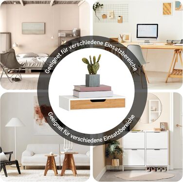 Настінна полиця SoBuy з шухлядою - біла та дерев'яна, 60x24x8 см. Модерн для вітальні, спальні, передпокою FRG93-WN