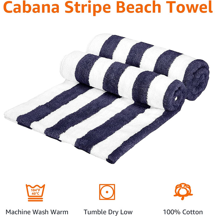 Пляжні рушники Amazon Basics 2 шт 76x152 см біло-сині