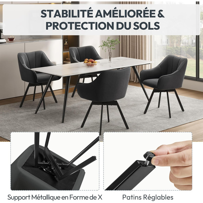 Крісло Yaheetech для кухні/їдальні/вітальні, обертається на 360°, з підлокітниками та металевими ніжками, темно-сірий (2 шт.)