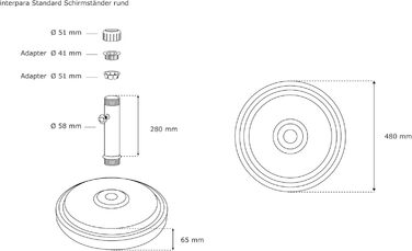 Підставка для парасольки Paramondo, кругла, срібна, з полімерного бетону, для масту діаметром до 50 мм, з адаптерними гільзами