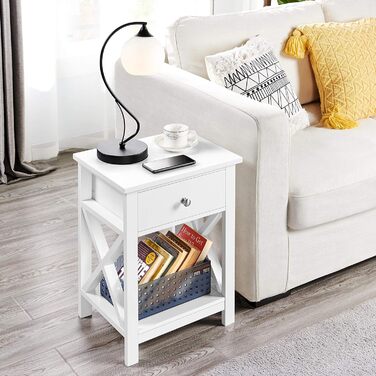 Журнальний столик Yaheetech з шухлядою та полицею, білий, для вітальні та спальні, скандинавський дизайн