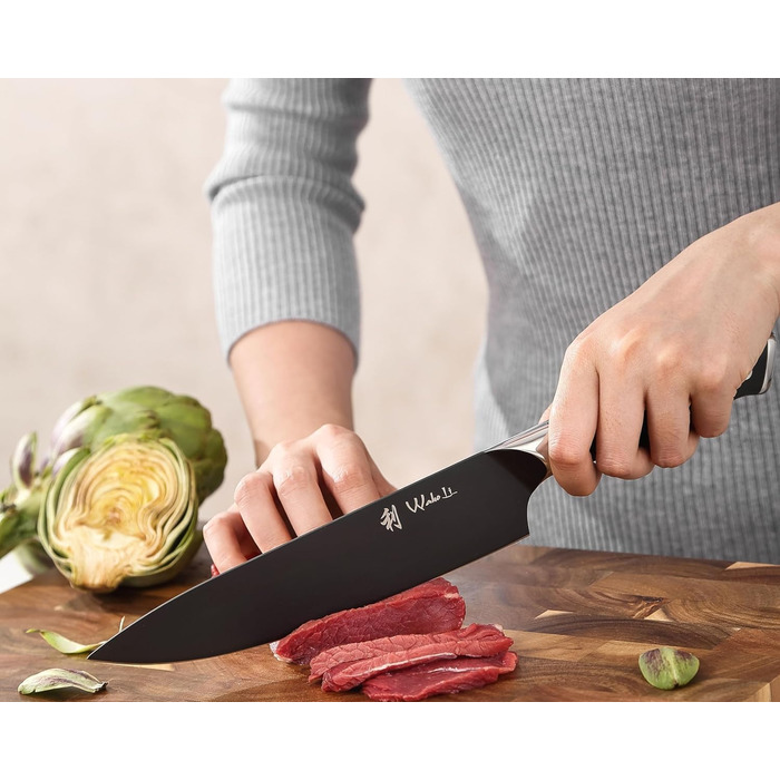 Набір кухонних ножів Wakoli Titanium Noir (5 предметів) з бруском - професійний набір кухонних ножів з титановим покриттям, нержавіюча сталь, чорне покриття, магнітний брусок, шеф-ніж