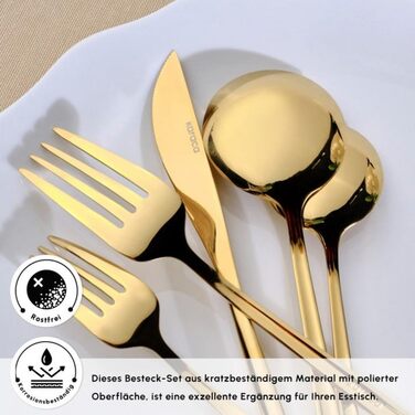 Набір столових приборів Karaca Orion Gold 60 предметів для 12 осіб - нержавіюча сталь, ножі, виделки, ложки, блискучі ножі та виделки, кухонний набір