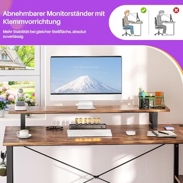 Кутовий ігровий стіл з LED-підсвіткою та розетками, 120x70 см, колір: сіра береза (рустикальний коричневий)