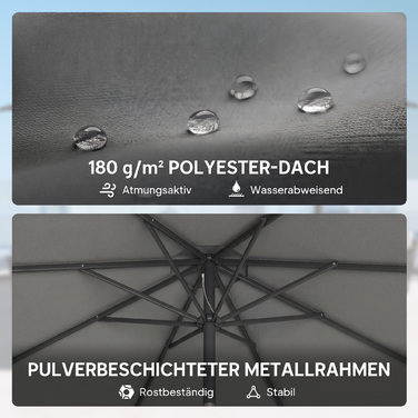 Сонячний парасолька приблизно Ø300 см, регульована, балконний парасолька з ручним механізмом, хрестовина, мішок з піском, захист від ультрафіолету 30+, з можливістю згортання, темно-сірий