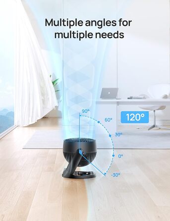 Дрео - тихий настільний вентилятор 30 см, 3 швидкості, 21 м³/хв, кут нахилу 120°, чорний