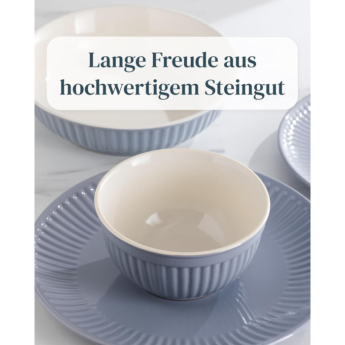 Набір посуду Steingut Hygge 24 шт. для 6 осіб: тарілки, миски, сервіз Pure Living (сіро-блакитний)